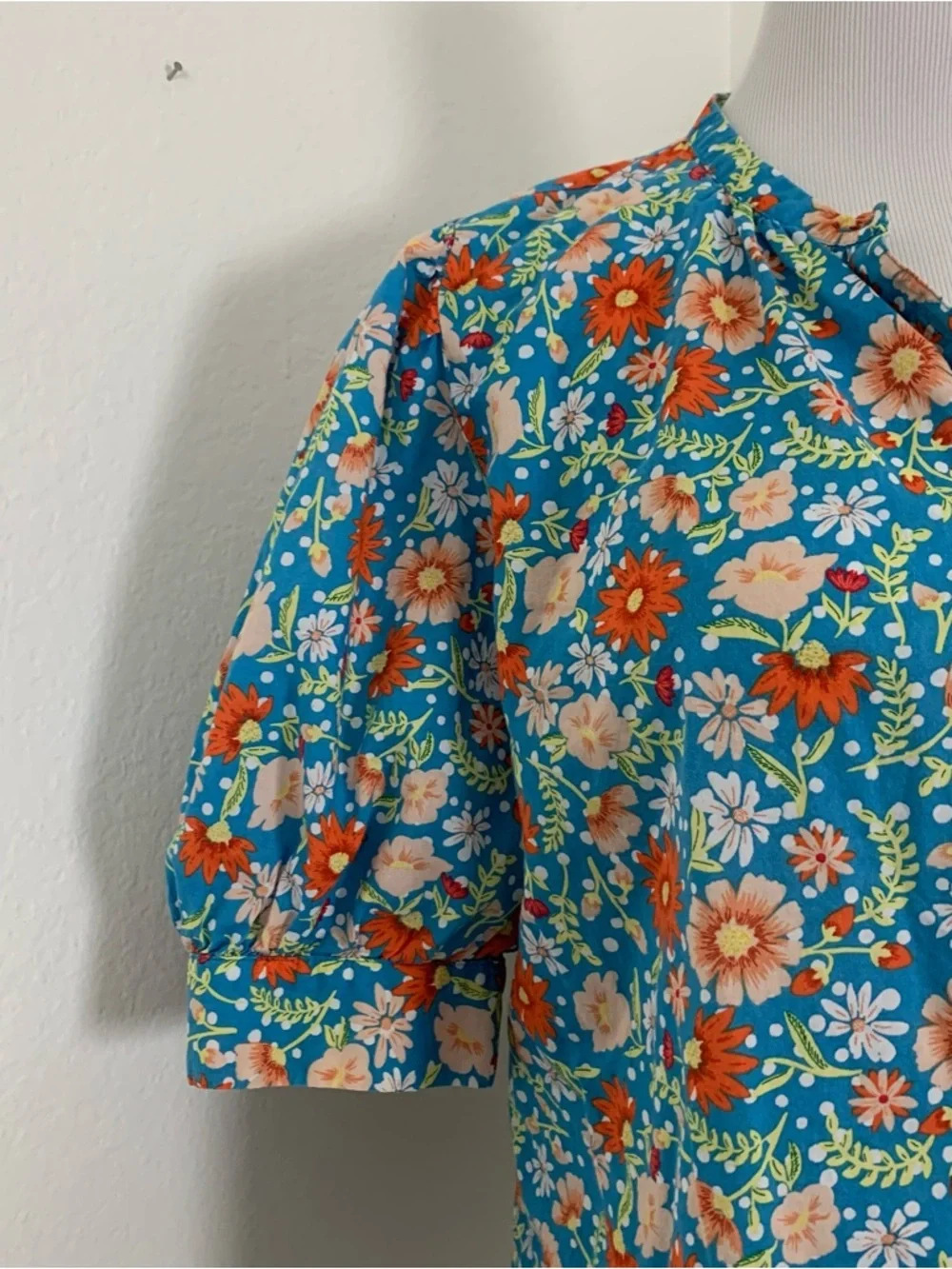Loft Outlet Floral Puff Sleeve Top Womens M V Neck Button Popover Cotton